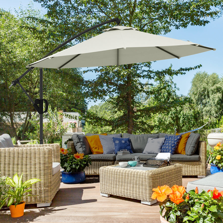 3(m) Offset Cantilever Parasol Umbrella, with Cross Base - Cream
