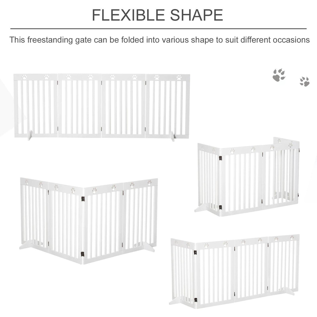 PawHut Foldable Wooden Pet Barrier: 4-Panel Safeguard for Doorways & Stairs, White | Aosom UK