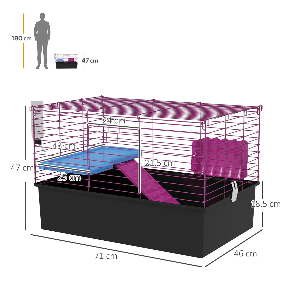 PawHut Chinchillas Small Rabbit Guinea Pig Small Animal Cage Pet Playhouse with Platform Ramp, 71 x 46 x 47 cm | Aosom UK