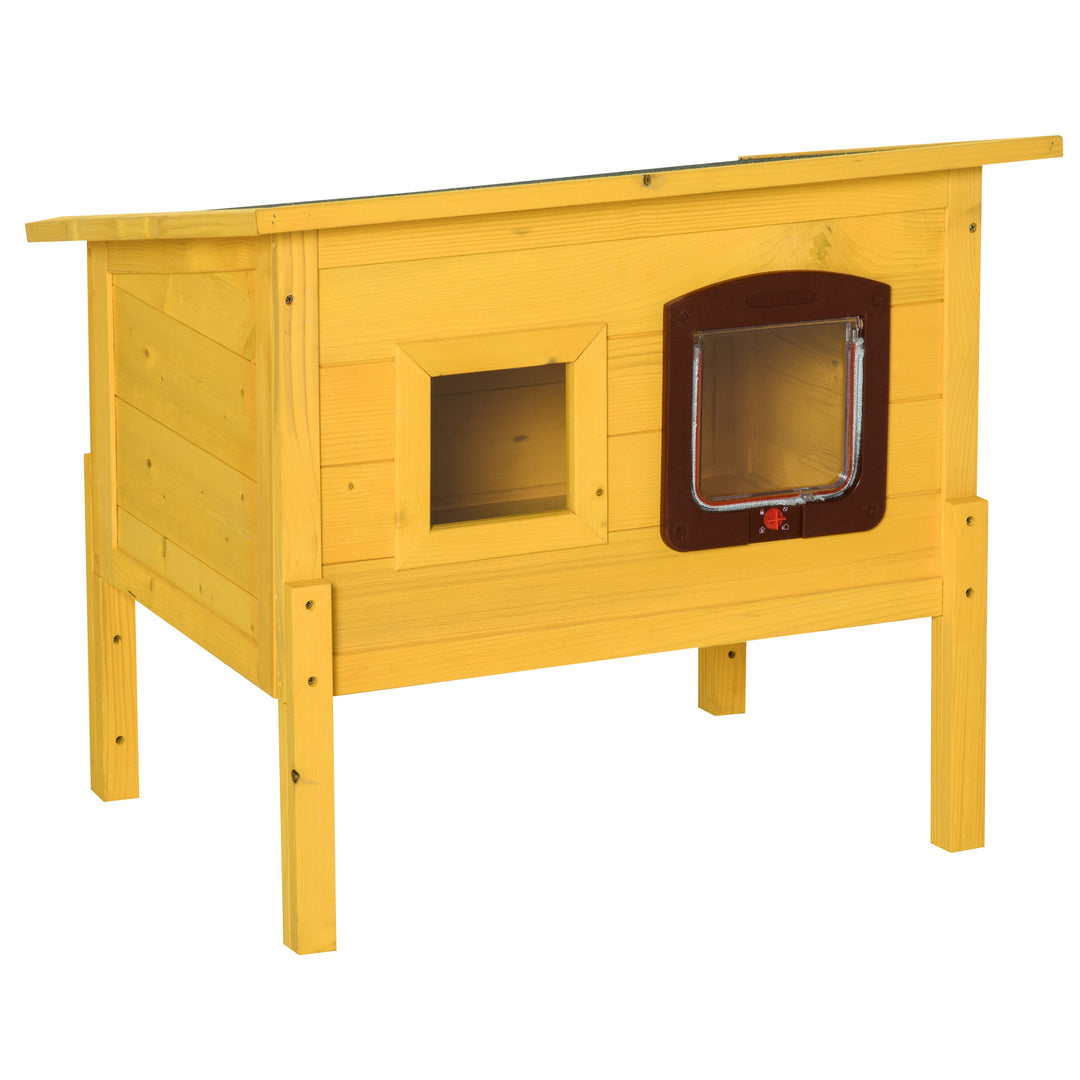 Garden Wooden Cat House Hide Cage Outdoor Pet Play Home Waterproof Roof Kitty Shelter Kennel w/ith Door & Window