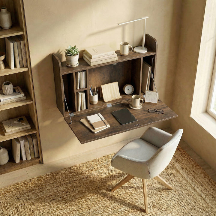 Wall Mounted Desk, Drop Leaf Floating Laptop Desk with Space Saving St