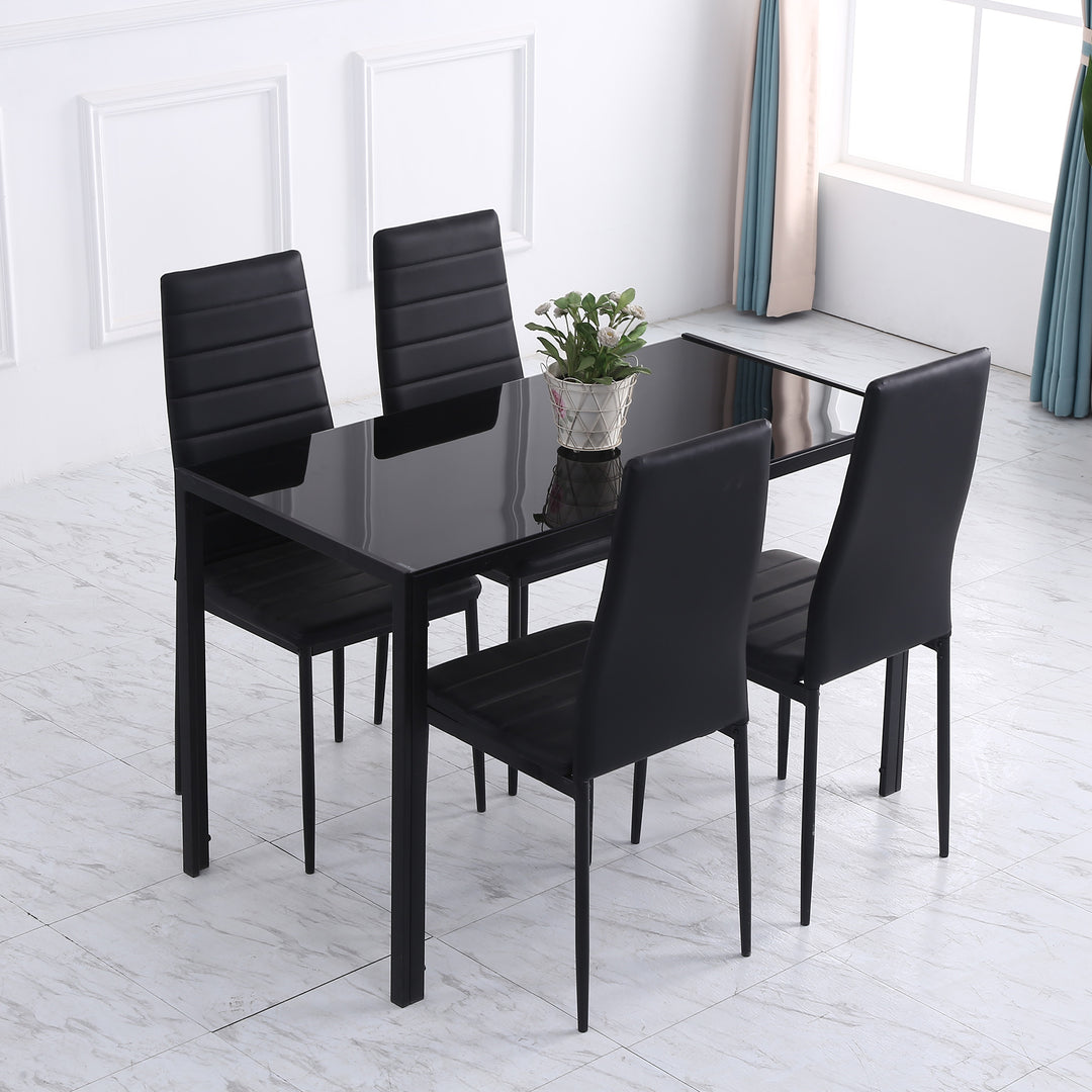 Modern Rectangular Dining Table for 4 People Glass Kitchen Table with Tempered Glass Top and Metal Legs for Dining Room, Living Room (Chairs Not Included)