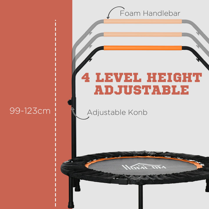 HOMCOM 40'' Foldable Mini Trampoline, Fitness Trampoline, Rebounder for Adults with Adjustable Foam Handle for Indoor Outdoor Cardio Training