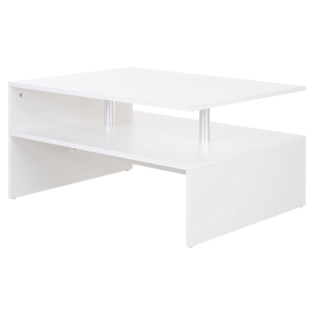 MCL Coffee Table with Storage, 2-Tier Centre Table, Modern Living Room Table with Open Shelf and Aluminium Poles, White