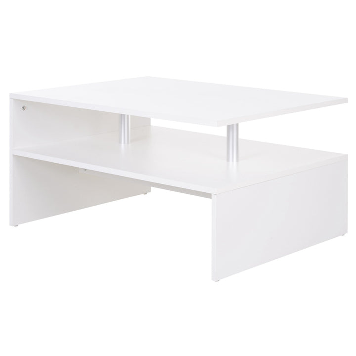 MCL Coffee Table with Storage, 2-Tier Centre Table, Modern Living Room Table with Open Shelf and Aluminium Poles, White