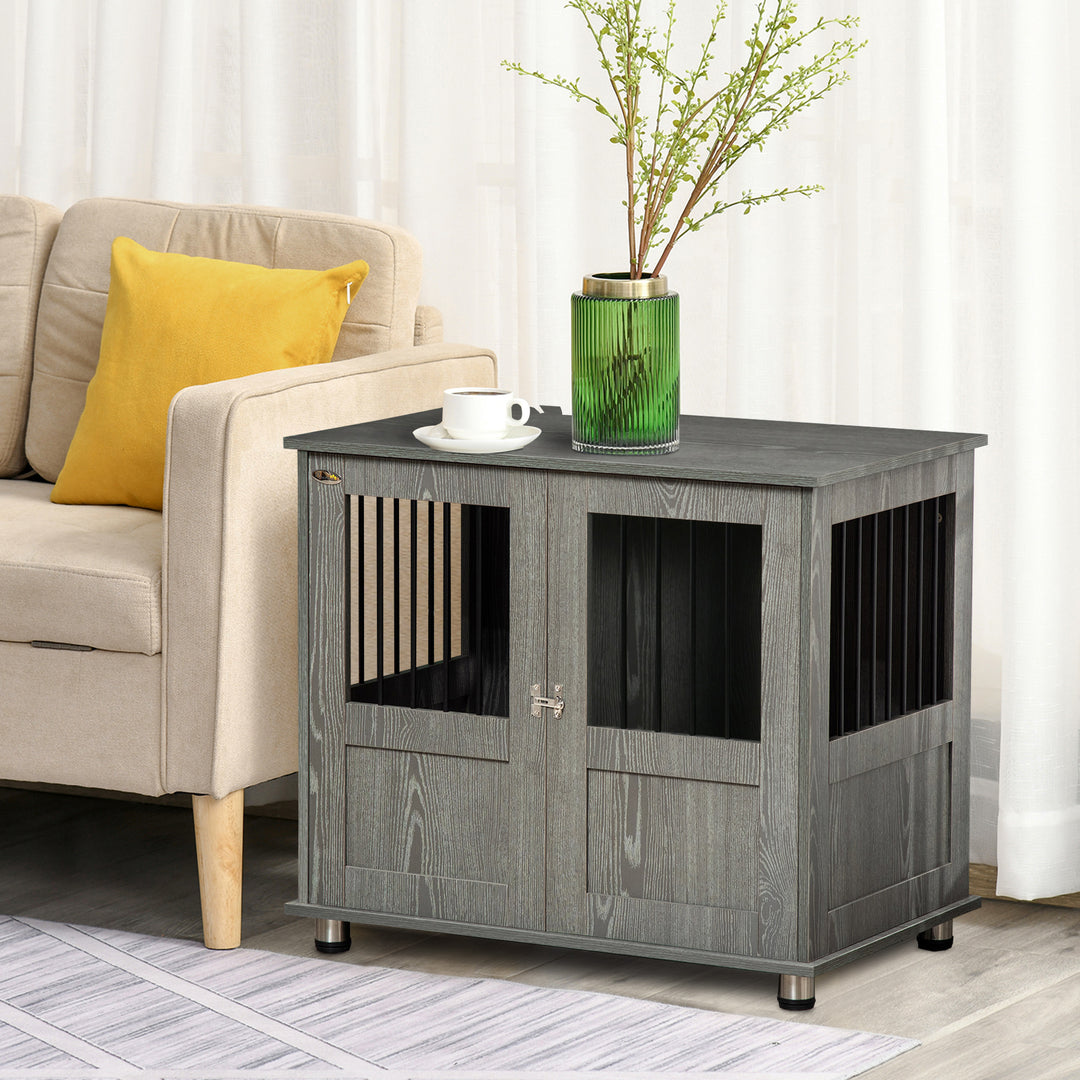 PawHut Pet Kennel End Table, Dog Crate Furniture for Small and Medium Dogs, Indoor Animal Cage with Magnetic Door, Grey | Aosom UK