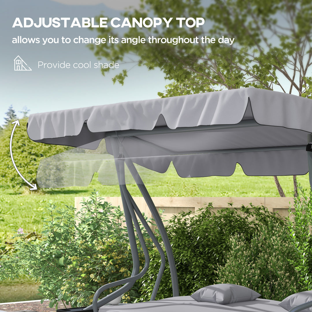 Three-Person garden Swing Chair, with Adjustable Canopy - Light Grey