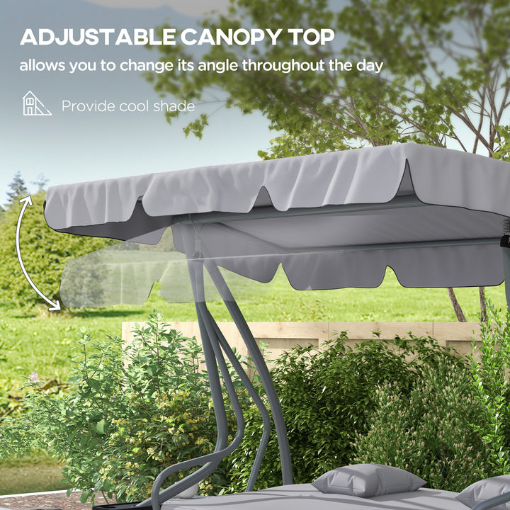 Three-Person garden Swing Chair, with Adjustable Canopy - Light Grey