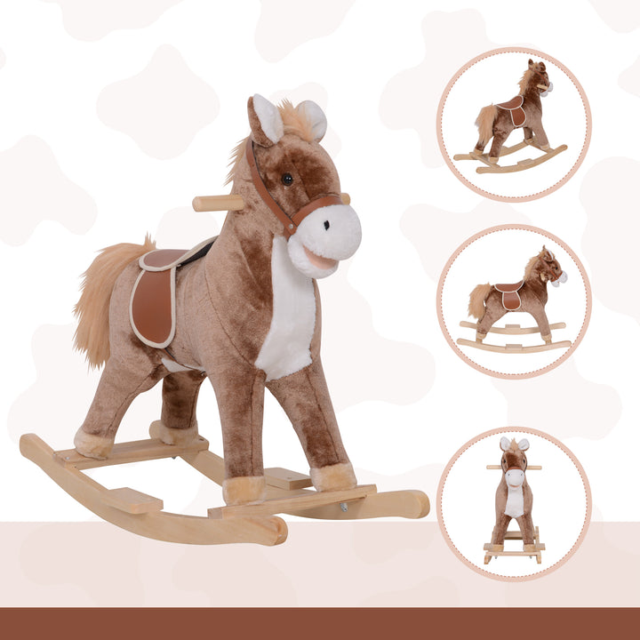 HOMCOM Kids Plush Rocking Horse-Brown/White