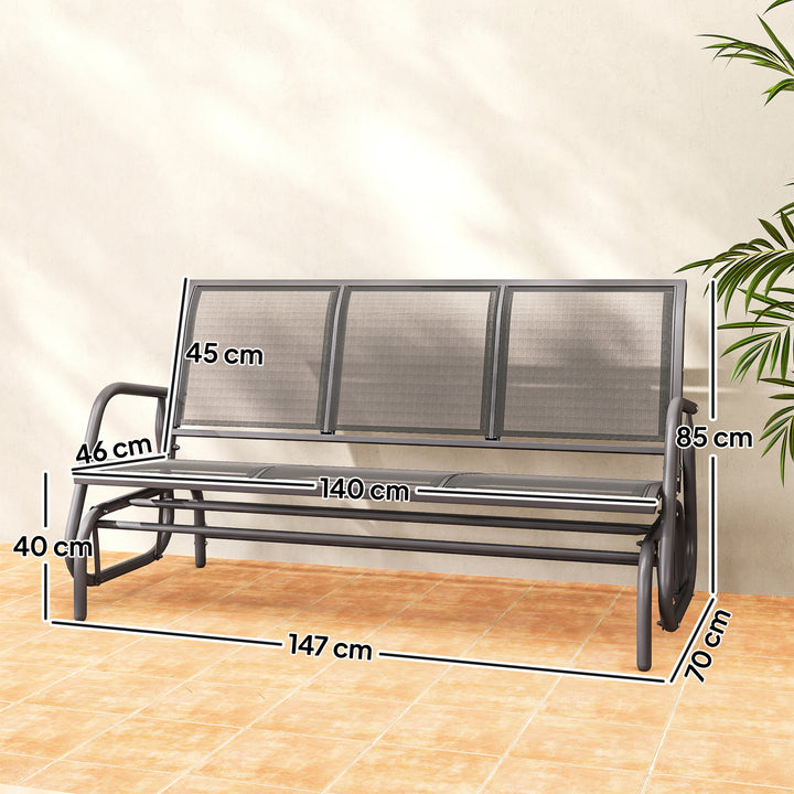 MCL 3-Seat Glider Rocking Chair for 3 People Garden Bench Patio Furniture Metal Frame, Grey