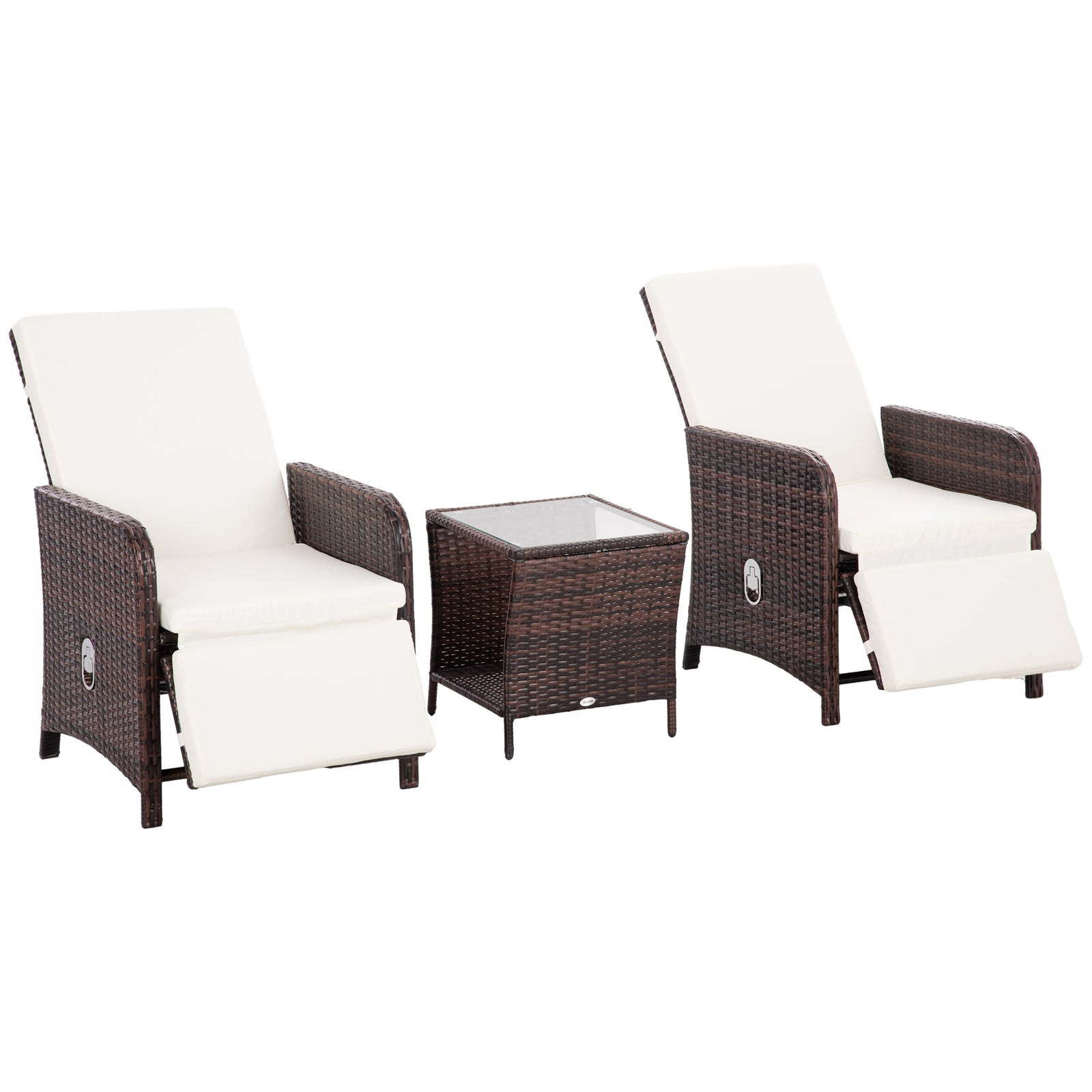 3 Pieces Rattan Bistro Set Balcony Furniture with Cushions, Storage Function - Mixed-Brown