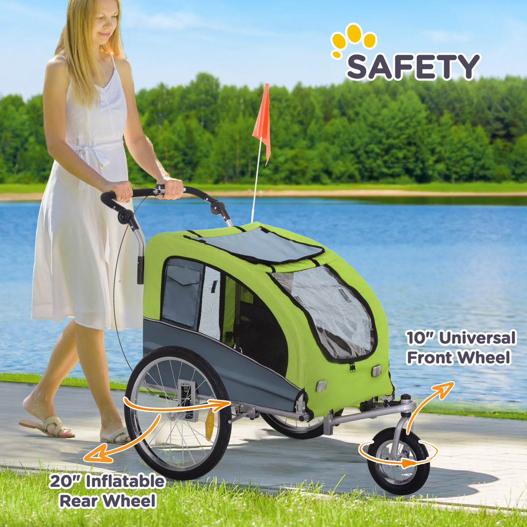 Dog Bike Trailer Pet Stroller Cart Carrier for Bicycle 360° Rotatable with Reflectors 3 Wheels Hitch Coupler Push/ Pull/ Brake Water Resistant Green