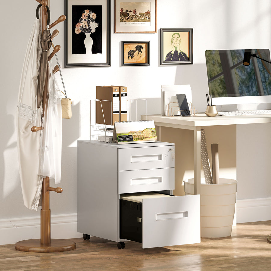 Three-Drawer Steel Filing Cabinet - White