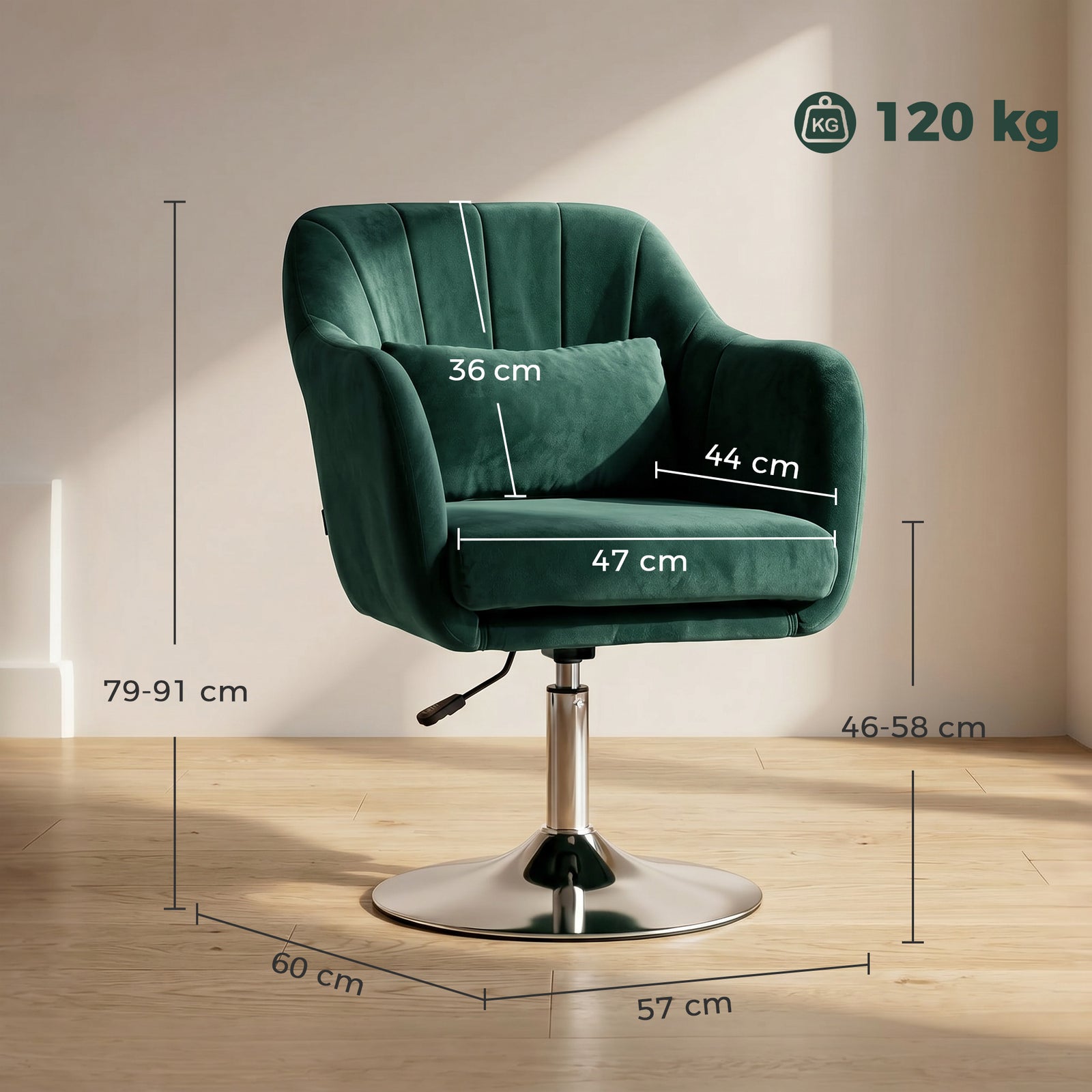 Retro Velvet Swivel Tub Chair with Steel Frame, Cushion Seat, Dark Gre