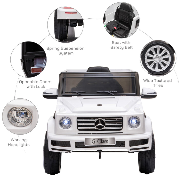 MCL Mercedes Benz G500 Licensed 12V Kids Electric Ride On Car  Toy with Parental Remote Control Battery-powered 2 Motors Music Lights MP3 for 3-8 Years Old White