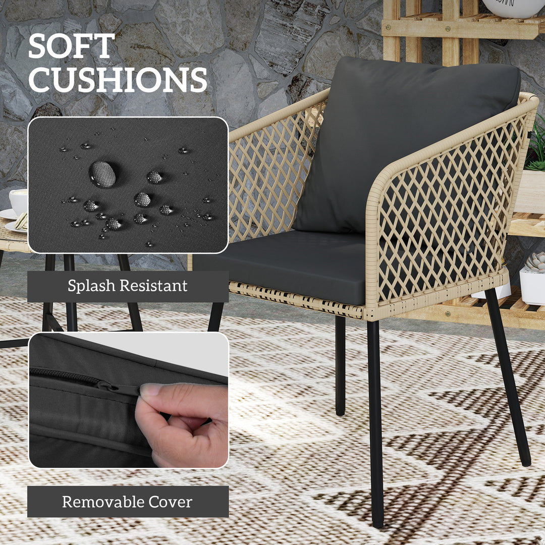 Three-Piece Cut-Out Rattan Chair and Table Set - Brown/Black