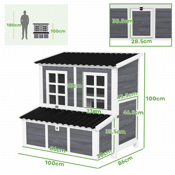Wooden Chicken Coop with Nesting Box, Slide-Out Tray, Perches, for 4-6 Chickens, 100 x 86 x 100cm