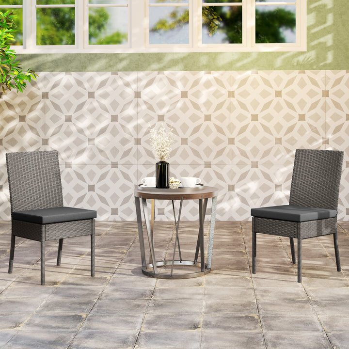 Set of Two Armless Rattan Garden Chairs - Dark Grey
