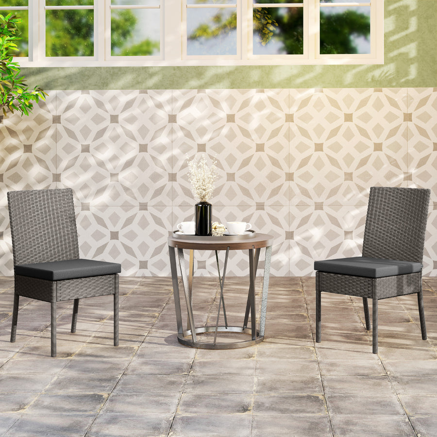 Set of Two Armless Rattan Garden Chairs - Dark Grey