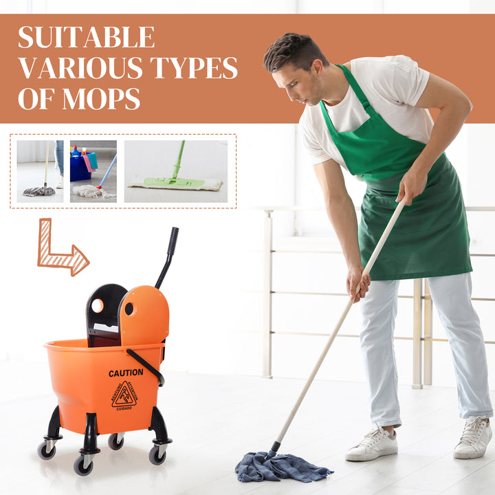 25L Mop Bucket, with Wringer, Wheels and Handle - Orange