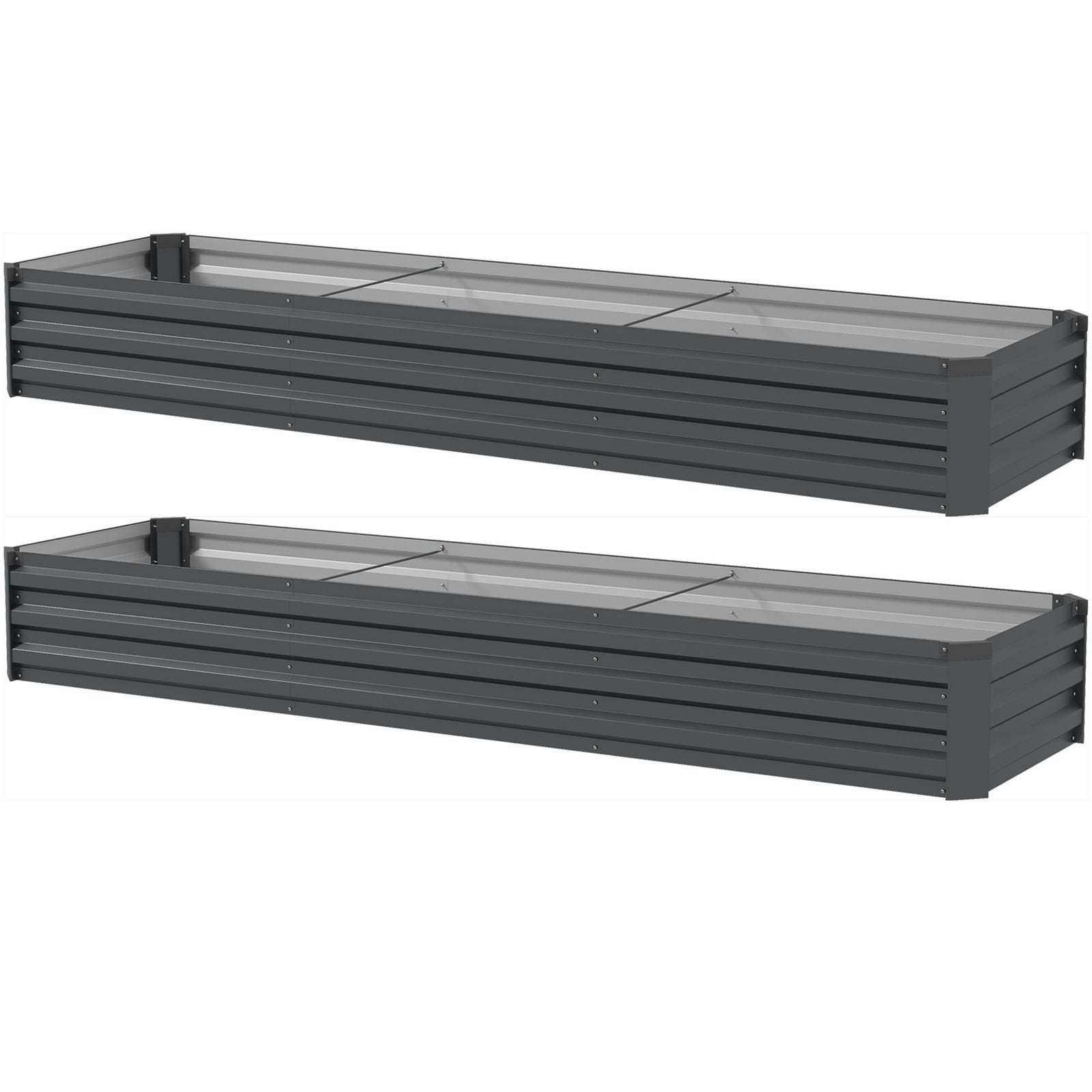 60 x 240cm Galvanised Steel Planter, with Open Bottom, Pack of 2