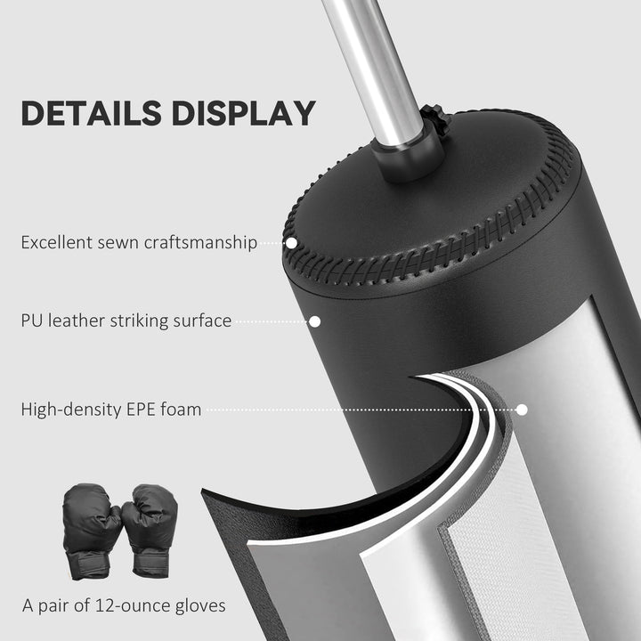 MCL 155-205cm 3-IN-1 Freestanding Boxing Punching Bag Stand, Boxing Speed Trainer with Rotating Flexible Arm, Speed Ball, Fillable Base, Black