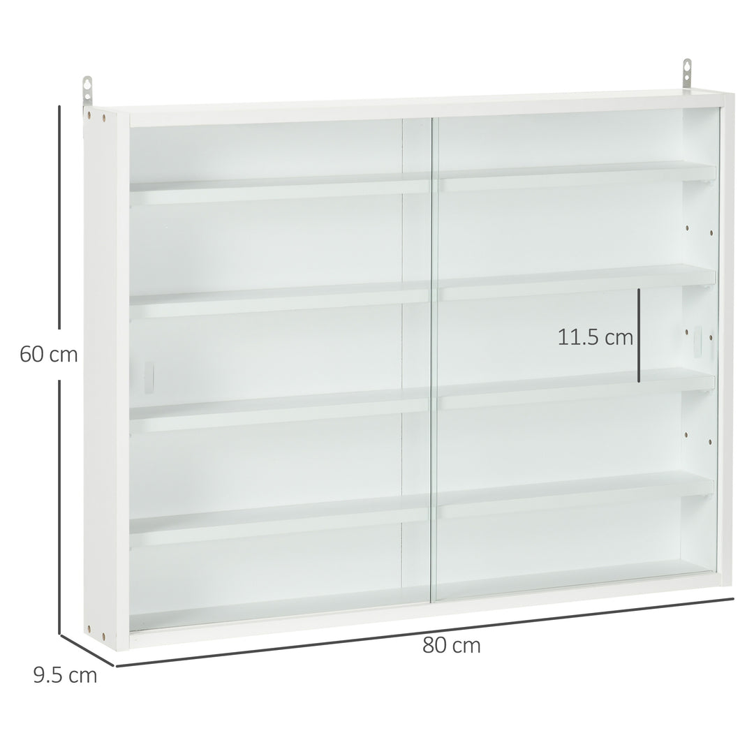 HOMCOM 5-Tier Wall Display Shelf Unit Cabinet w/ 4 Adjustable Shelves Glass Doors Home Office Ornaments 60x80cm White | Aosom UK