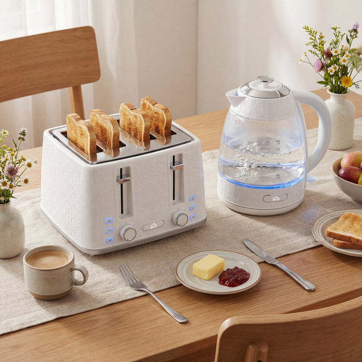 Kettle and Toaster Set, 1.7L 3000W Rapid Kettle with Strix Thermostat, 4 Slice Toaster with 7 Browning Controls