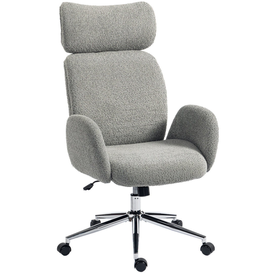 Office Chair with Adjustable Headrest, Spring Pack, Curved Line, Boucle Fabric - Pale