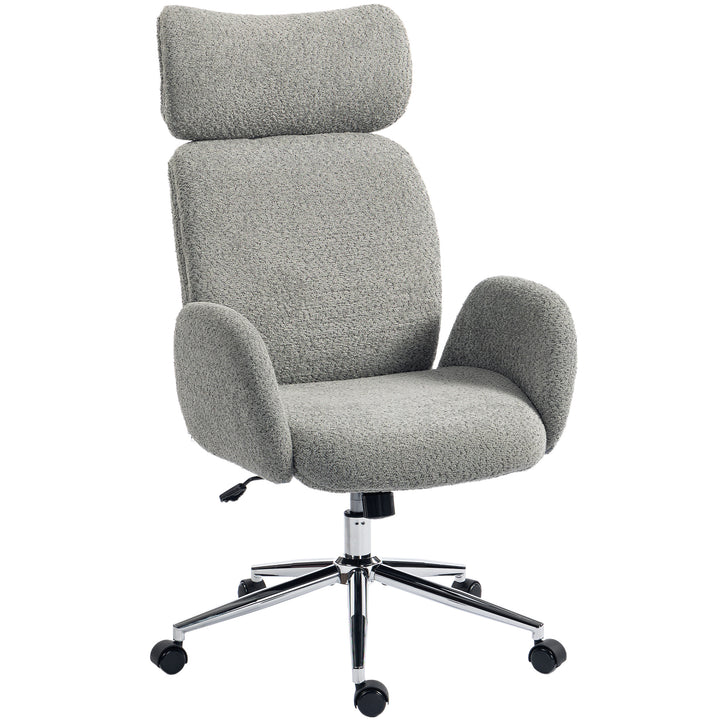 Office Chair with Adjustable Headrest, Spring Pack, Curved Line, Boucle Fabric - Pale