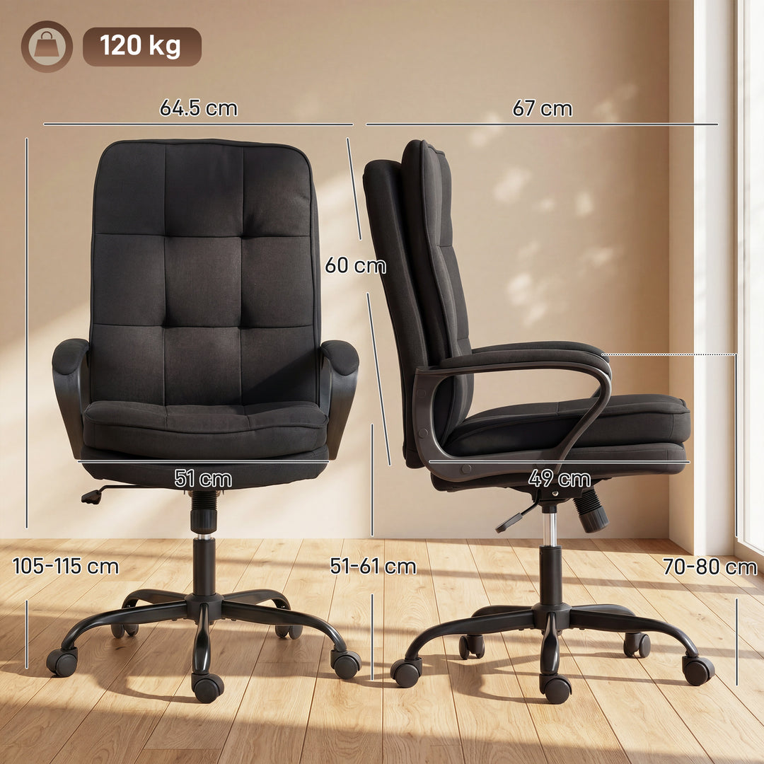 Double Padded Linen-Look Office Chair - Black