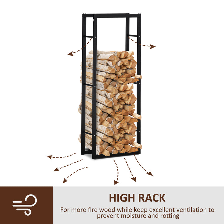 HOMCOM Metal Firewood Log Holder Tall Firewood Rack Indoor Outdoor Fireplace Wood Storage Shelf, Black, 60Wx25Dx150Hcm | Aosom UK