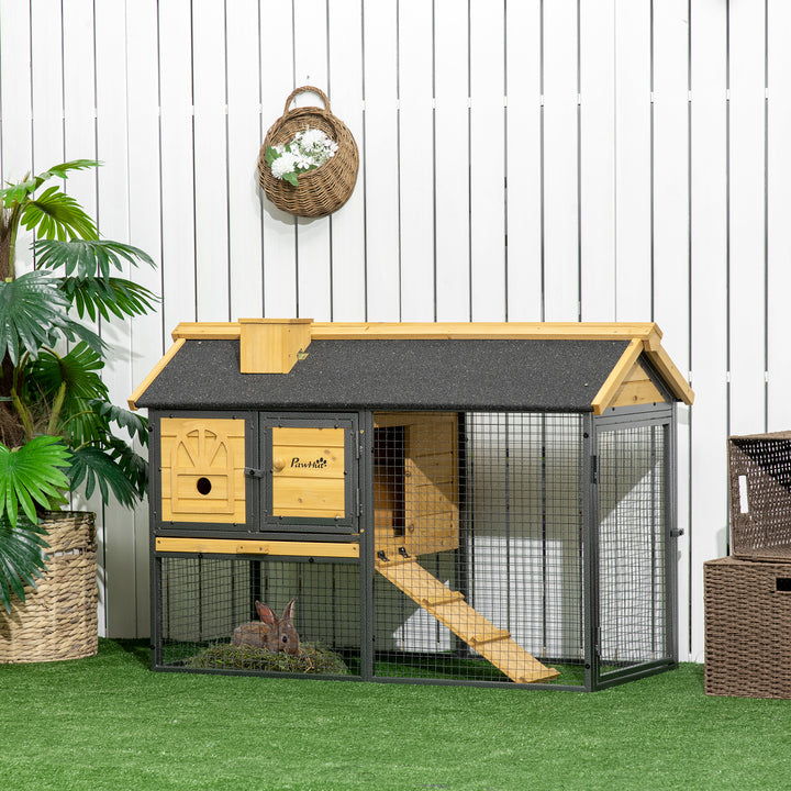 PawHut Rabbit Hutch Outdoor Bunny Cage with Run, Removable Tray, Ramp, Small Animal House, 120 x 55.5 x 80 cm