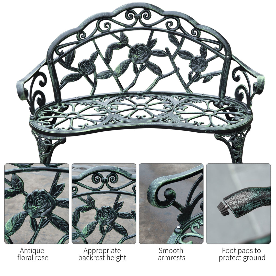 Cast Aluminum Garden Bench-Antique Green