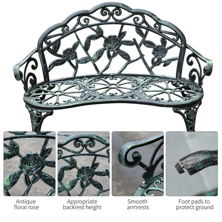 Cast Aluminum Garden Bench-Antique Green
