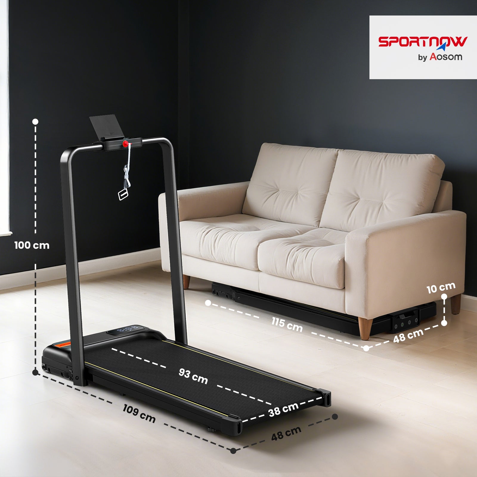 Folding Treadmill Walking Pad, 2HP Portable Under Desk Treadmill with 