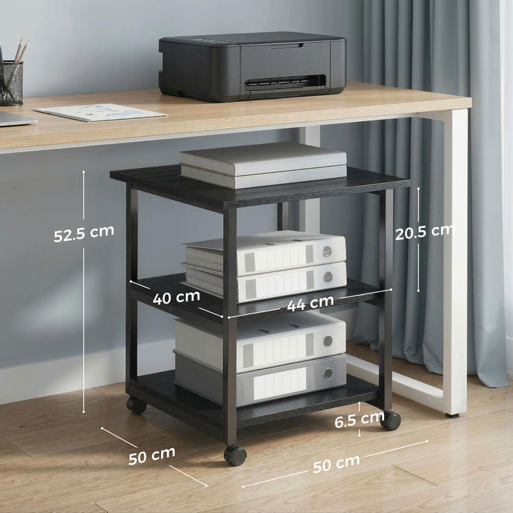 Three-Tier Steel Printer Stand, with Wheels - Black