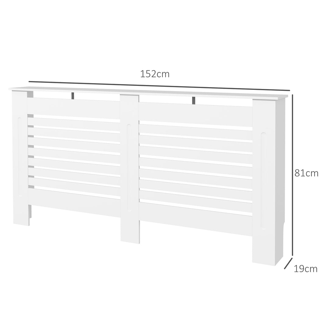 Radiator Cover, Modern MDF White Painted Cabinet with Horizontal Slats for Living Room, Bedroom, 152L x 19W x 81H cm
