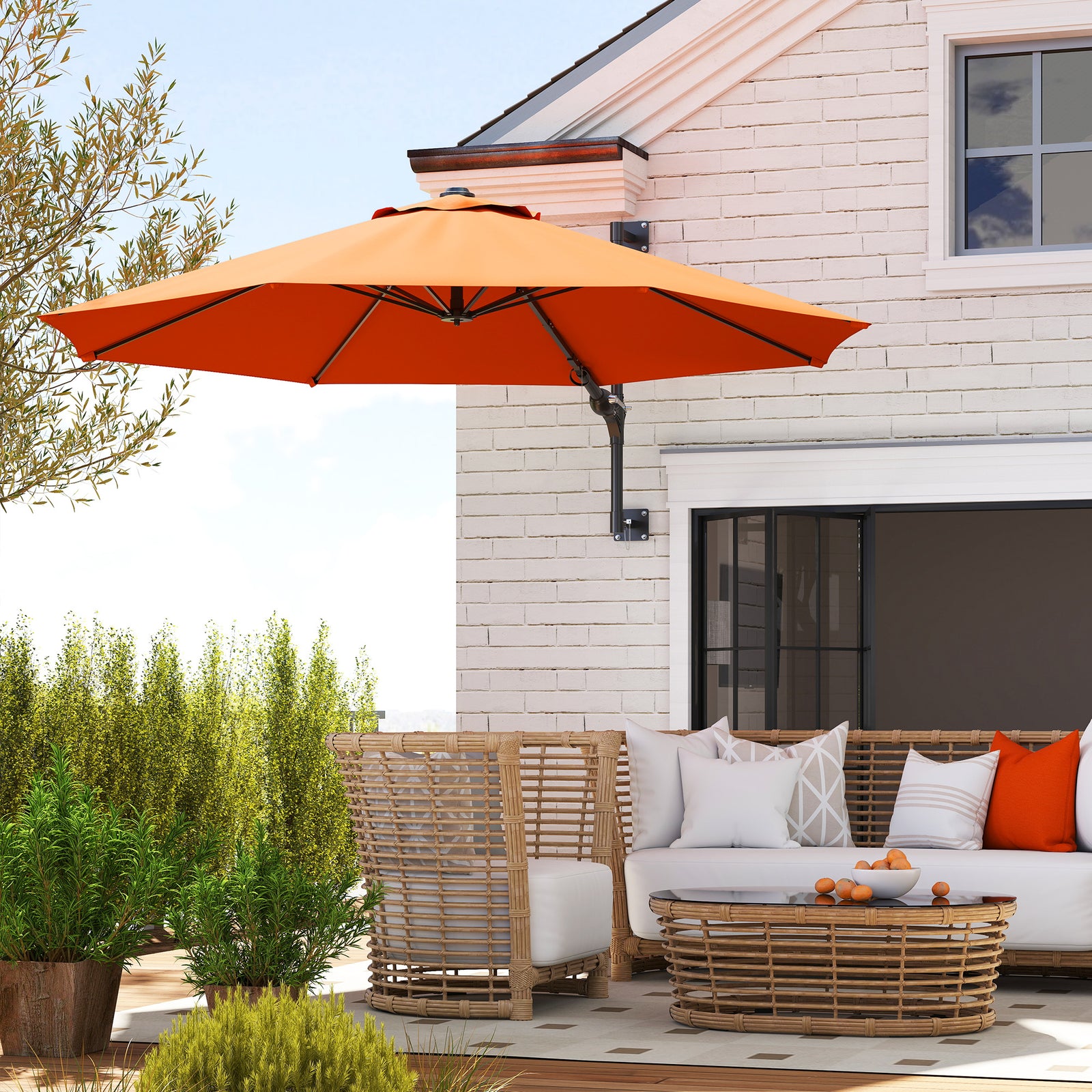 3(m) Wall-Mounted Parasol Shade, with Handle - Orange