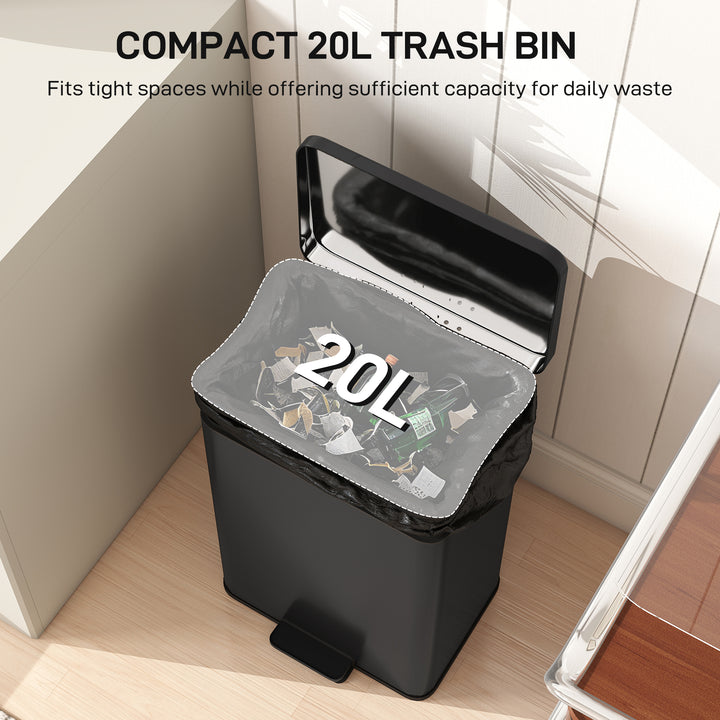 20L Kitchen Bin with Soft-Close Lid and Stay-Open Function, Stainless 