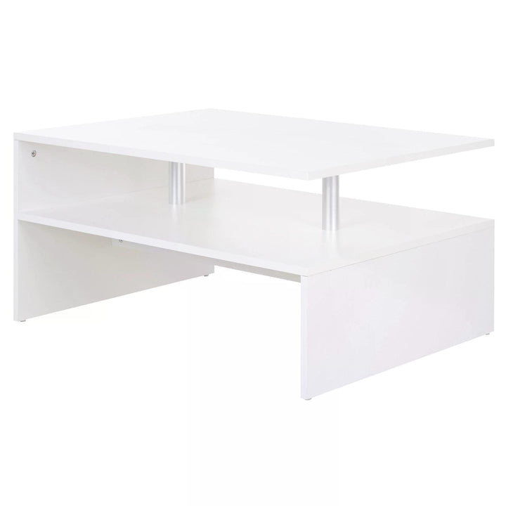 HOMCOM 2-Tier Coffee Table, Modern Rectangular Design Side/End Table with Open Shelf, for Living Room Entryway Hallway, White. | Aosom UK