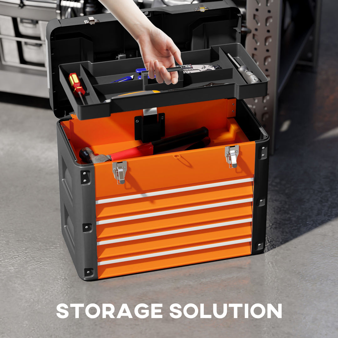 4 Drawers Large Toolbox - Orange