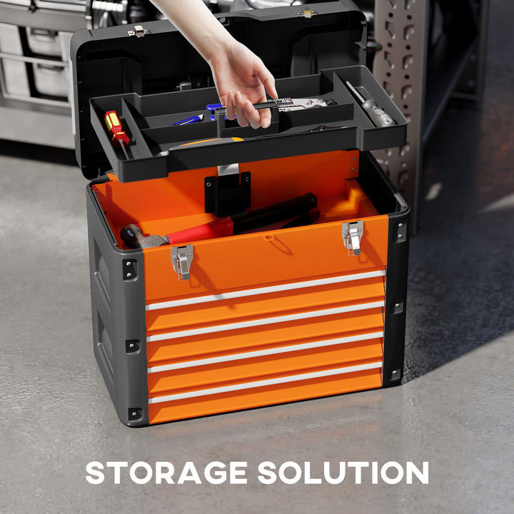 4 Drawers Large Toolbox - Orange