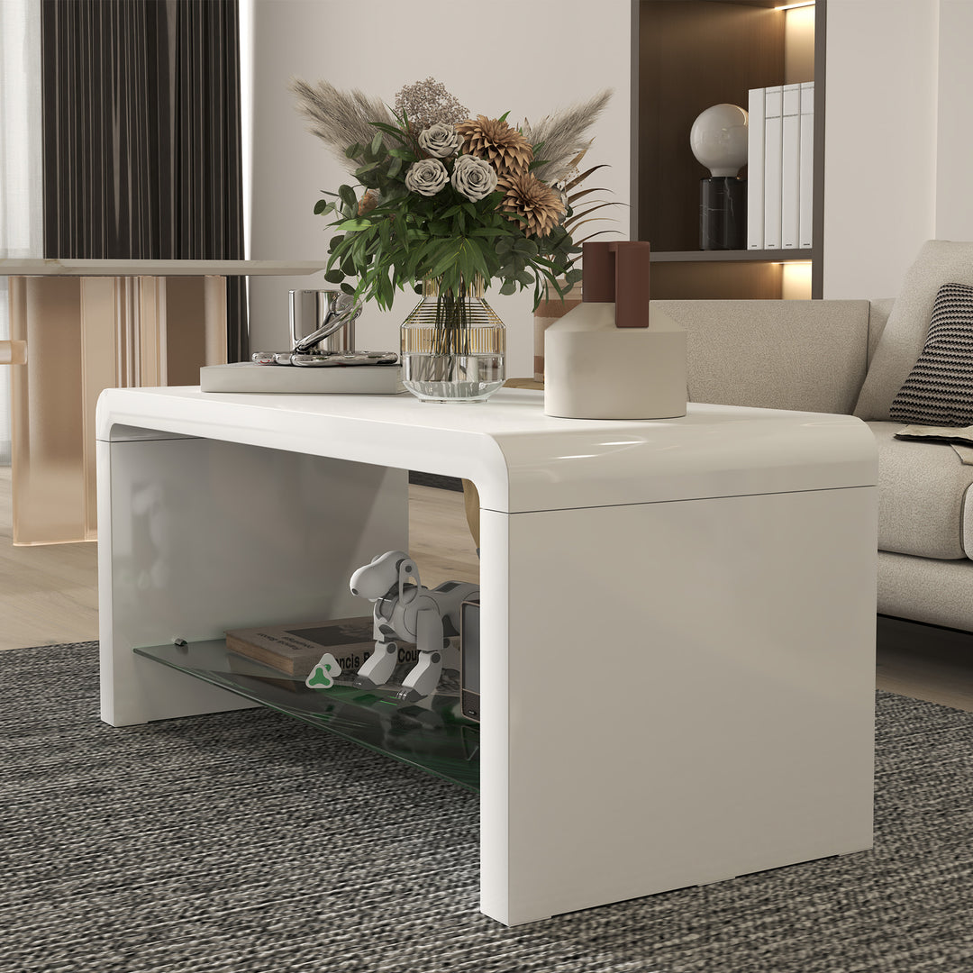 Curved Two-Tier Coffee Table - High Gloss White