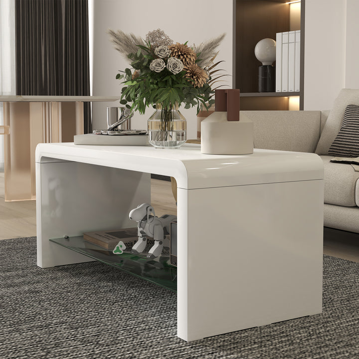 Curved Two-Tier Coffee Table - High Gloss White