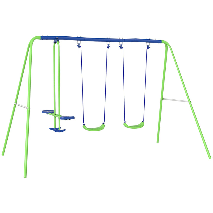 Outsunny Metal Garden Swing Set Height Adjustable Children Outdoor Backyard Play Set for Toddlers Over 3 Years Old, Green