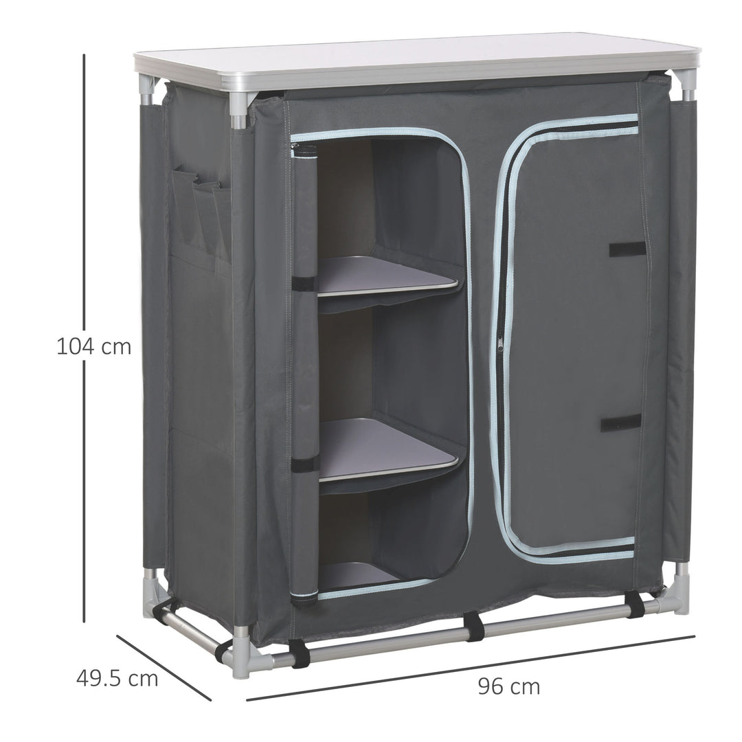 Aluminum Camping Cupboard, Camping Kitchen Station Cook Table with 3-Shelf, Storage Organiser for BBQ Party Picnic