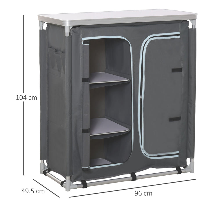 Aluminum Camping Cupboard, Camping Kitchen Station Cook Table with 3-Shelf, Storage Organiser for BBQ Party Picnic