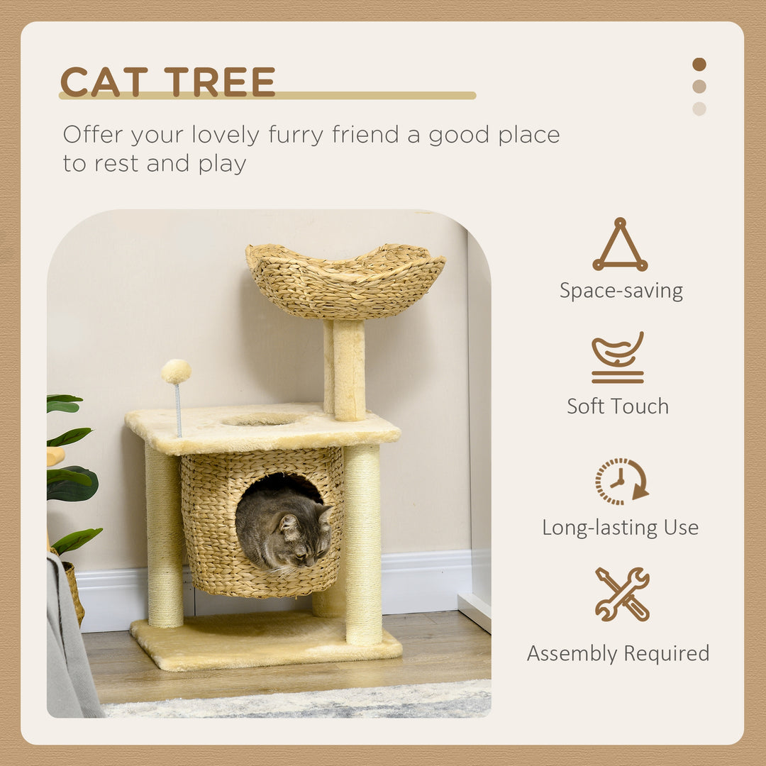 PawHut Cat Tree, Indoor Activity Centre, with Scratching Posts, Cat House, Bed, Toy Ball, Beige | Aosom UK