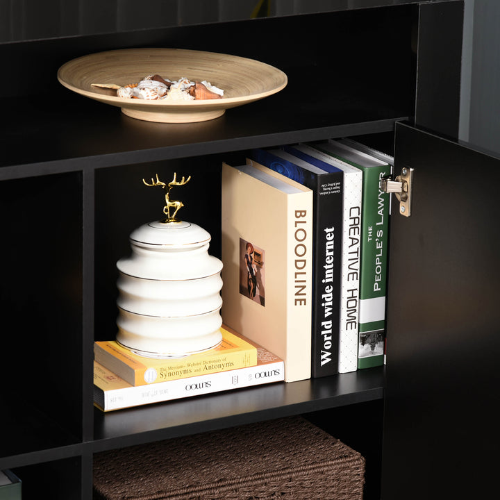 MCL LED Storage Cabinet, Cupboard with High Gloss Front and RGB Lighting, Modern Sideboard for Entryway, Dining Area, Living Room, Black